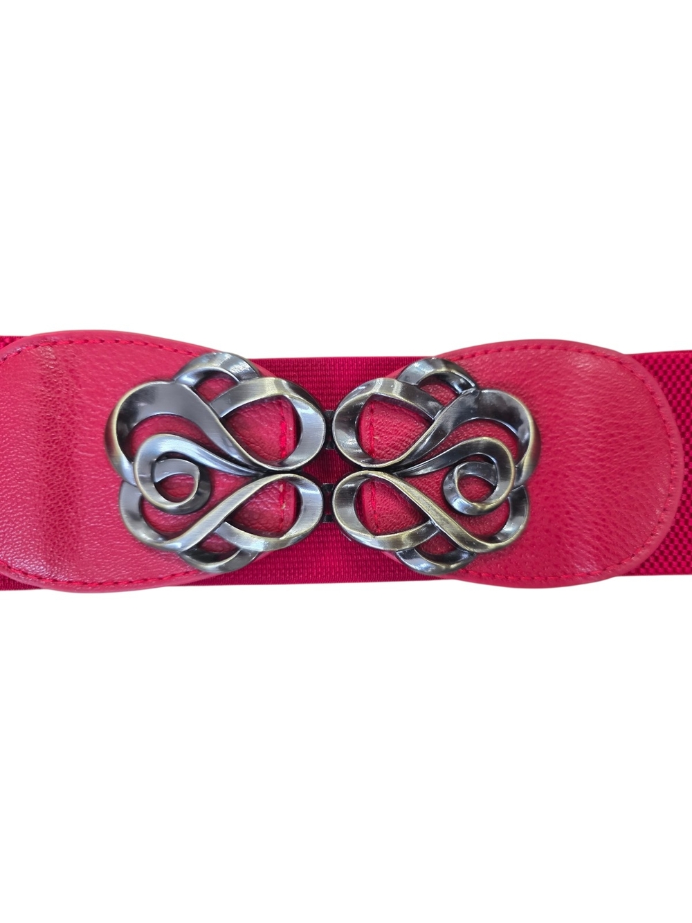 Women's Elastic Red Stretch Belt with Silver Knot Accents